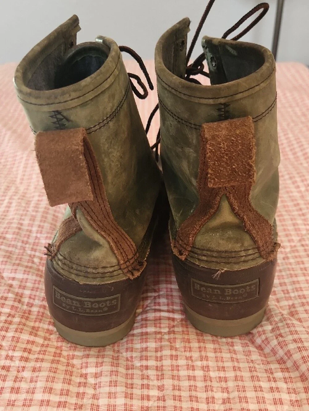 L.L. Bean Olive Green Black Brown Leather Rubber Duck Boots Lined 11M Fishing